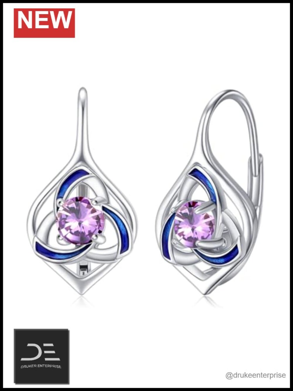Celtic Earrings 925 Sterling Silver Moonstone Dangle Drop Hoop